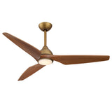 Ventilador de techo Varel en oro satinado Ø132 cm con luz LED y aspas de madera maciza 100%