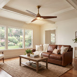 Ventilador de techo Varel en oro satinado Ø132 cm con luz LED y aspas de madera maciza 100%