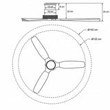 LOUISE Ø122 / 142 cm Ventilador de techo de perfil bajo con luz integrada y aspas 100 % de madera maciza