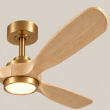 Ventilador de techo Elva Soft Brass/madera clara de Ø112 cm con luz LED y aspas de madera maciza 100% 