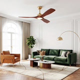 Ventilador de techo Livia en Soft Brass/Cerezo Ø132 cm con luz LED y aspas de madera maciza 100%