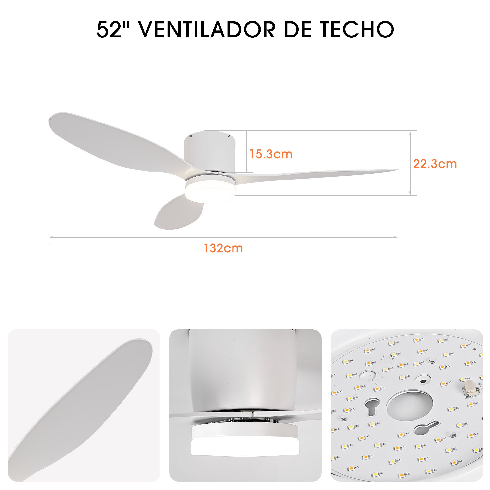 Ventilador de techo DC de 28 W ultrasilencioso Ø132 cm