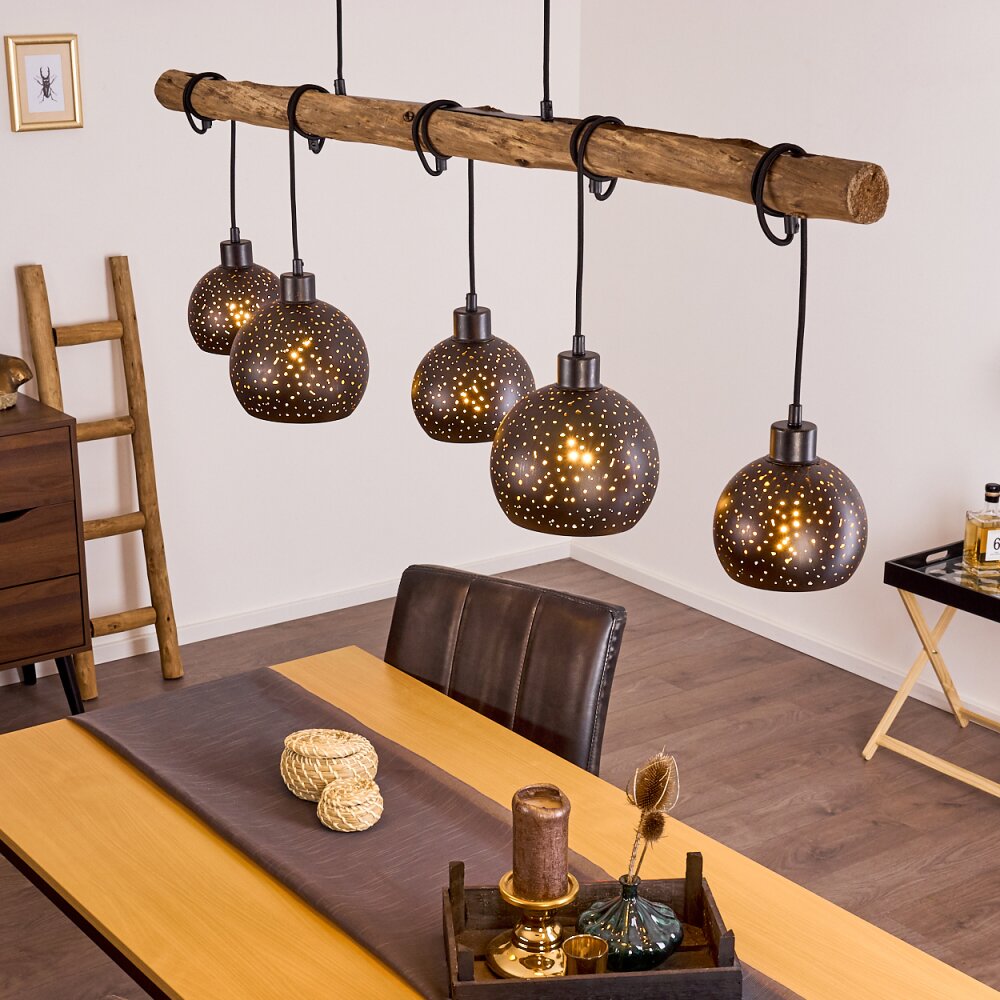 Lámpara colgante de grupo perforado de madera rústica bohemia para comedor y sala de estar