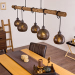 Lámpara colgante de grupo perforado de madera rústica bohemia para comedor y sala de estar