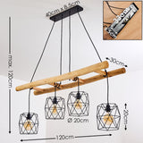 Lámpara colgante lineal escandinava rústica de madera y jaula geométrica de alambre para cocina y comedor