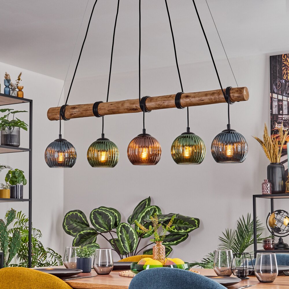 Lámpara colgante lineal rústica de vidrio colorido bohemio para comedor y sala de estar