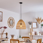 Lámpara colgante boho de ratán tejido con forma de campana para comedor y sala de estar