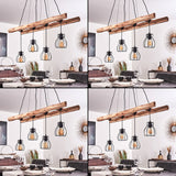 Lámpara colgante lineal de jaula de madera y alambre estilo granja industrial para comedor y sala de estar