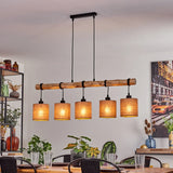 Lámpara colgante lineal rústica escandinava de madera y jaula geométrica de alambre para cocina y comedor