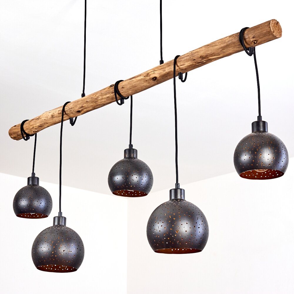 Lámpara colgante de grupo perforado de madera rústica bohemia para comedor y sala de estar
