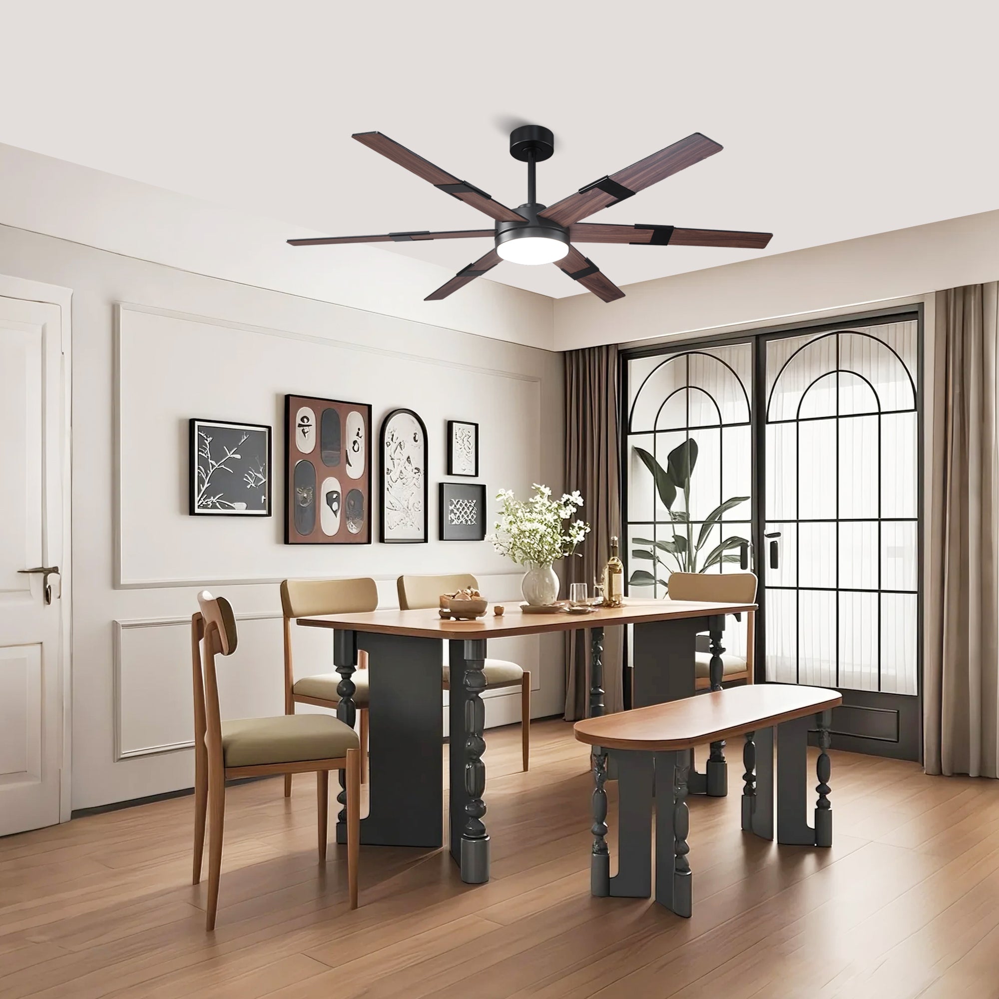 Ventilador de techo LED industrial de 152 cm con aspas de doble cara, luz, APP y mando a distancia