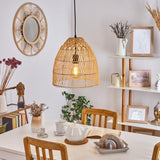 Lámpara colgante boho de ratán tejido con forma de campana para comedor y sala de estar