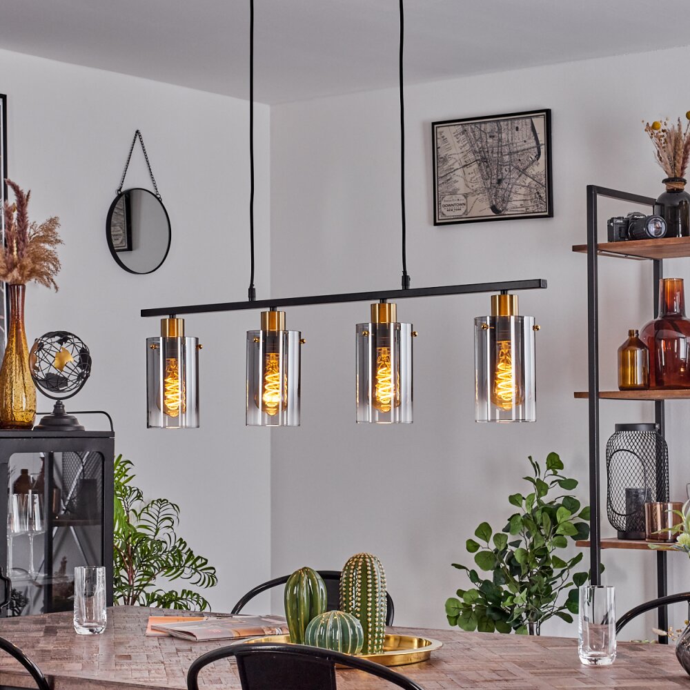 Lámpara colgante lineal vintage industrial con detalles de latón para comedor y sala de estar