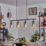 Lámpara colgante lineal vintage industrial con detalles de latón para comedor y sala de estar
