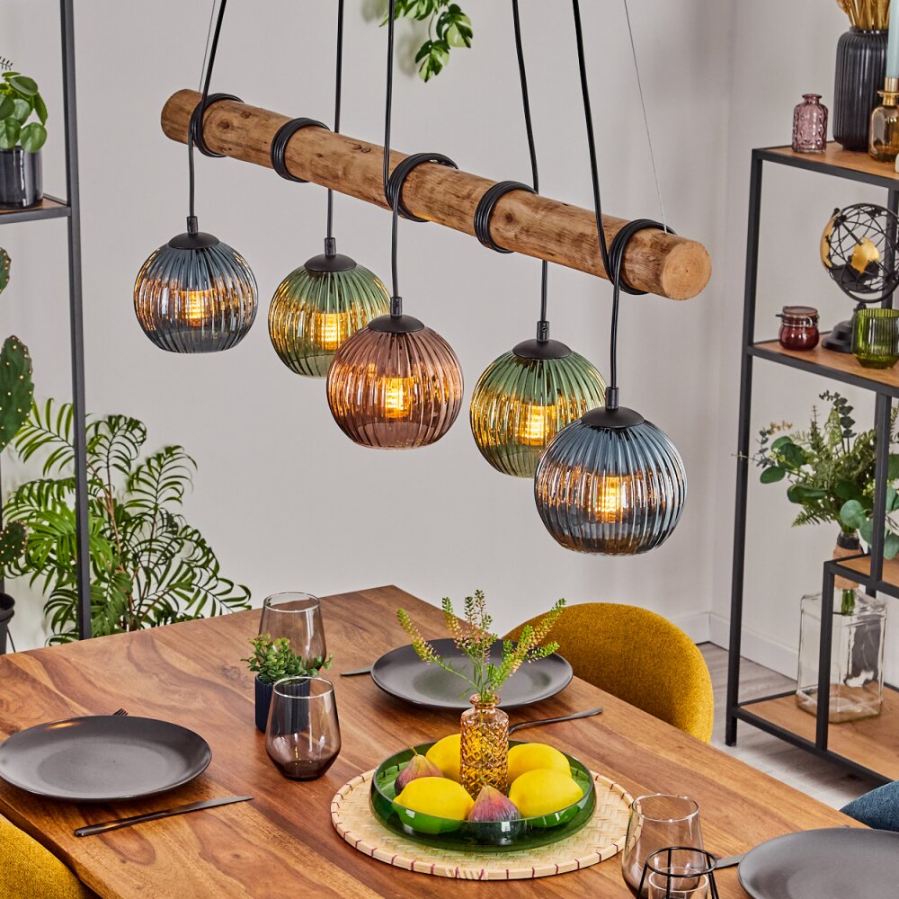 Lámpara colgante lineal rústica de vidrio colorido bohemio para comedor y sala de estar