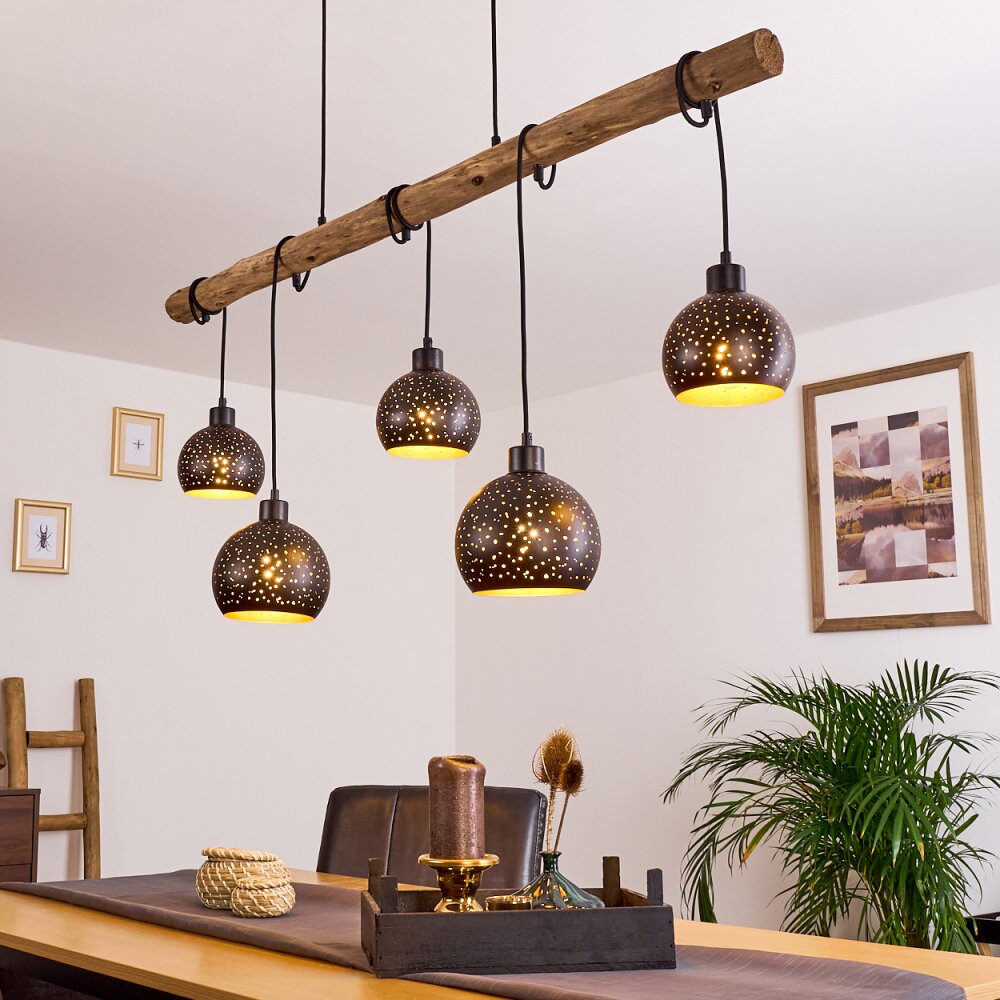 Lámpara colgante de grupo perforado de madera rústica bohemia para comedor y sala de estar