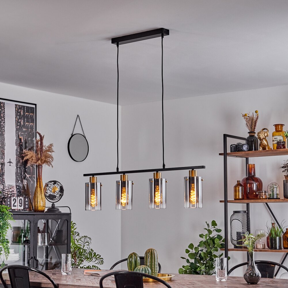 Lámpara colgante lineal vintage industrial con detalles de latón para comedor y sala de estar