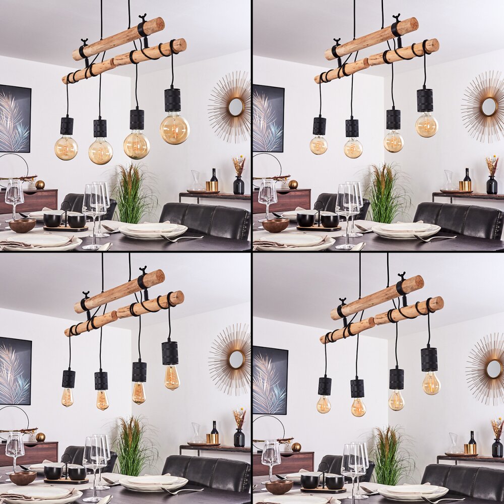 Lámpara colgante industrial vintage de doble viga de madera y grupo de bombillas Edison para comedor y sala de estar