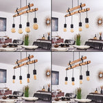 Lámpara colgante industrial vintage de doble viga de madera y grupo de bombillas Edison para comedor y sala de estar