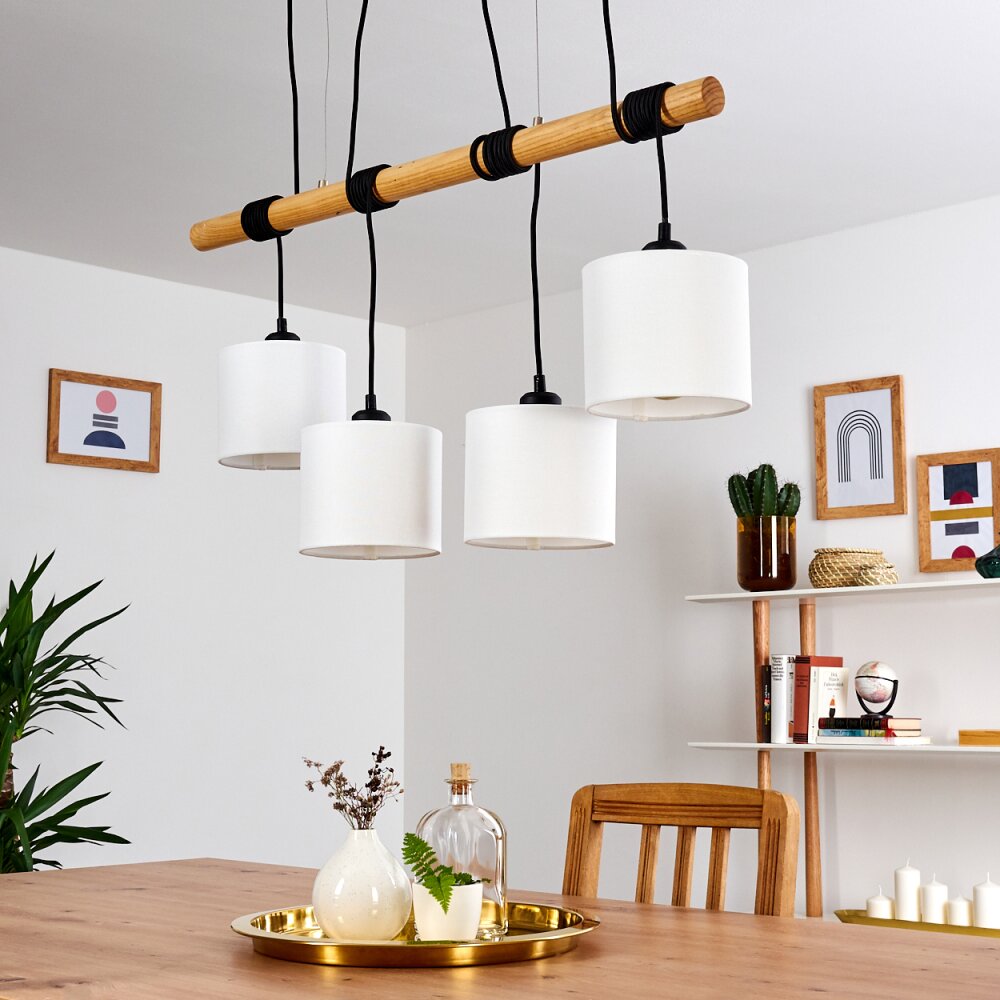 Lámpara colgante de racimo con pantalla de tambor de madera y lino de estilo minimalista escandinavo para cocina y comedor