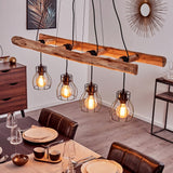 Lámpara colgante lineal de jaula de madera y alambre estilo granja industrial para comedor y sala de estar