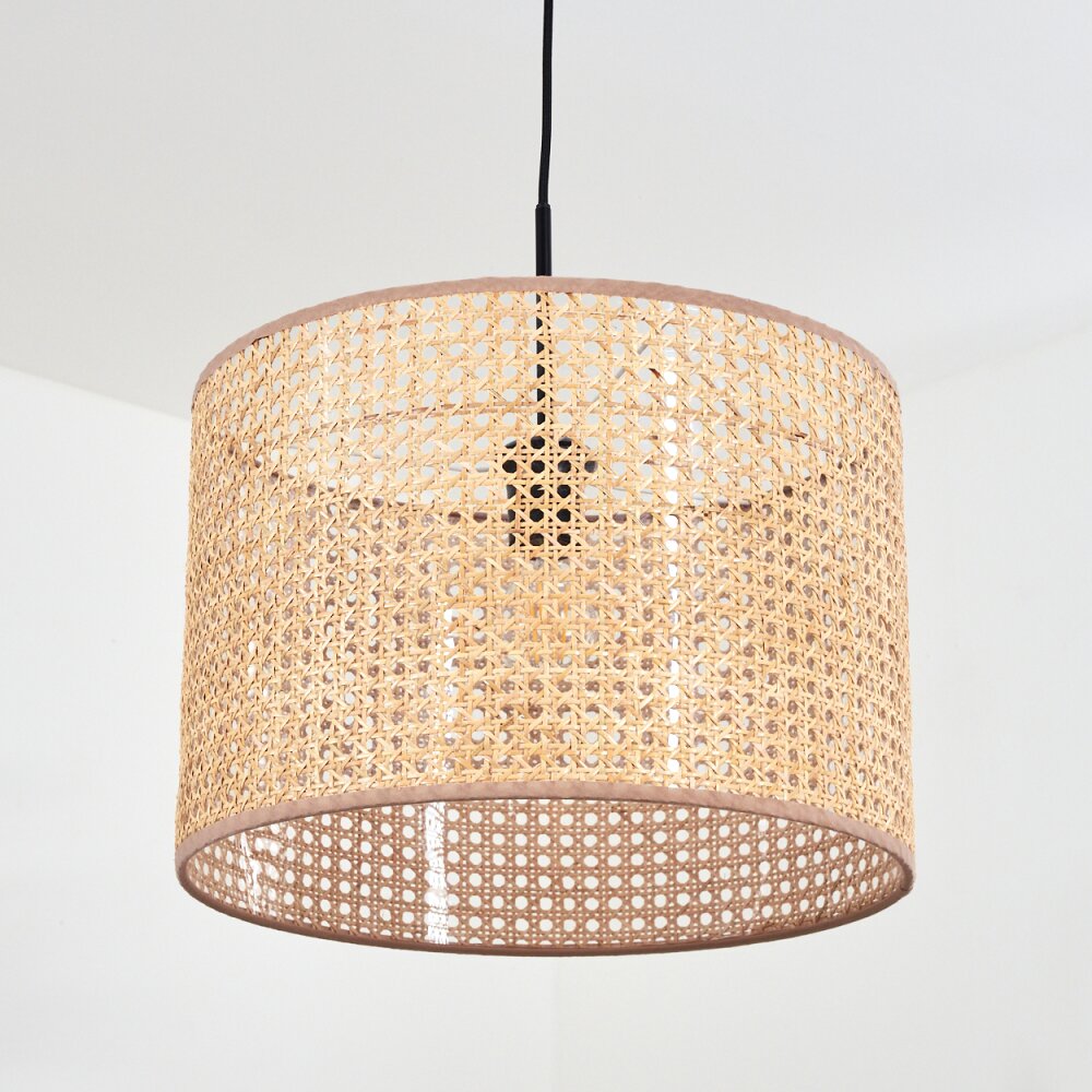 Lámpara colgante cilíndrica tejida de ratán boho para comedor y sala de estar