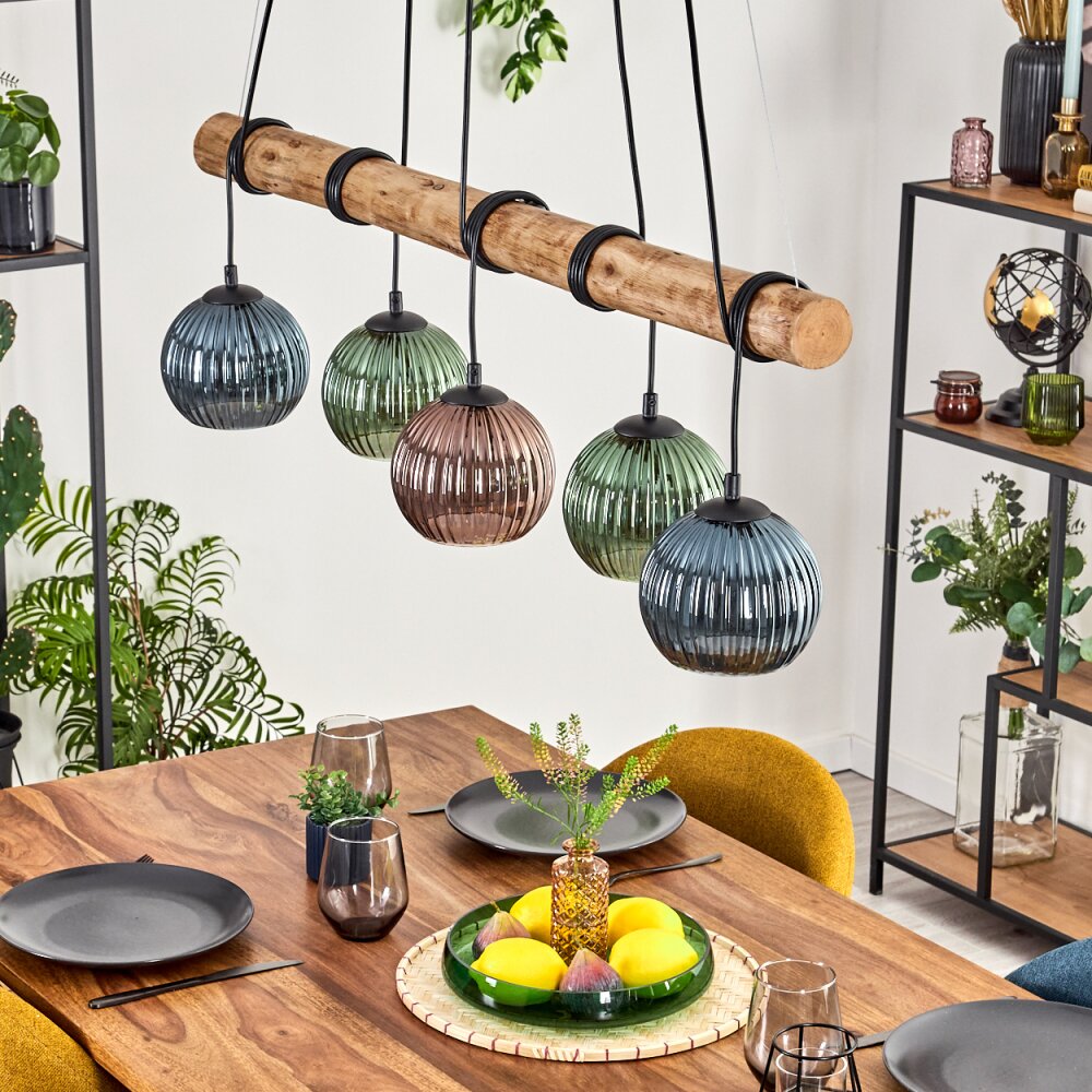 Lámpara colgante lineal rústica de vidrio colorido bohemio para comedor y sala de estar