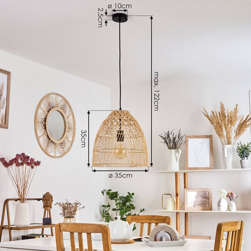 Lámpara colgante boho de ratán tejido con forma de campana para comedor y sala de estar
