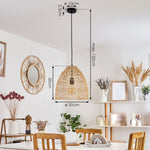 Lámpara colgante boho de ratán tejido con forma de campana para comedor y sala de estar