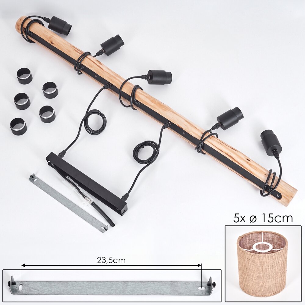 Lámpara colgante lineal rústica escandinava de madera y jaula geométrica de alambre para cocina y comedor