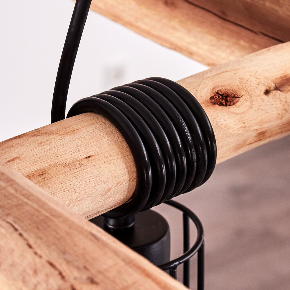 Lámpara colgante lineal de jaula de madera y alambre estilo granja industrial para comedor y sala de estar