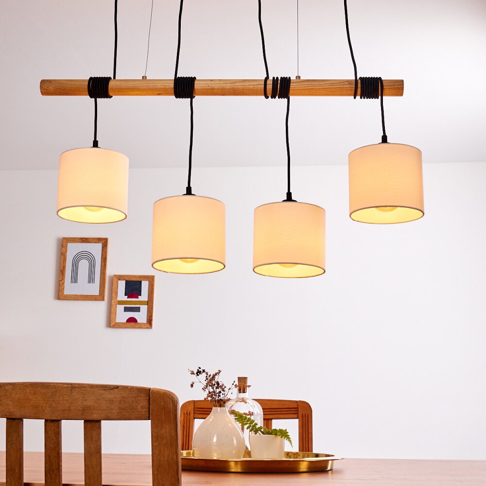 Lámpara colgante de racimo con pantalla de tambor de madera y lino de estilo minimalista escandinavo para cocina y comedor