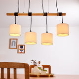 Lámpara colgante de racimo con pantalla de tambor de madera y lino de estilo minimalista escandinavo para cocina y comedor