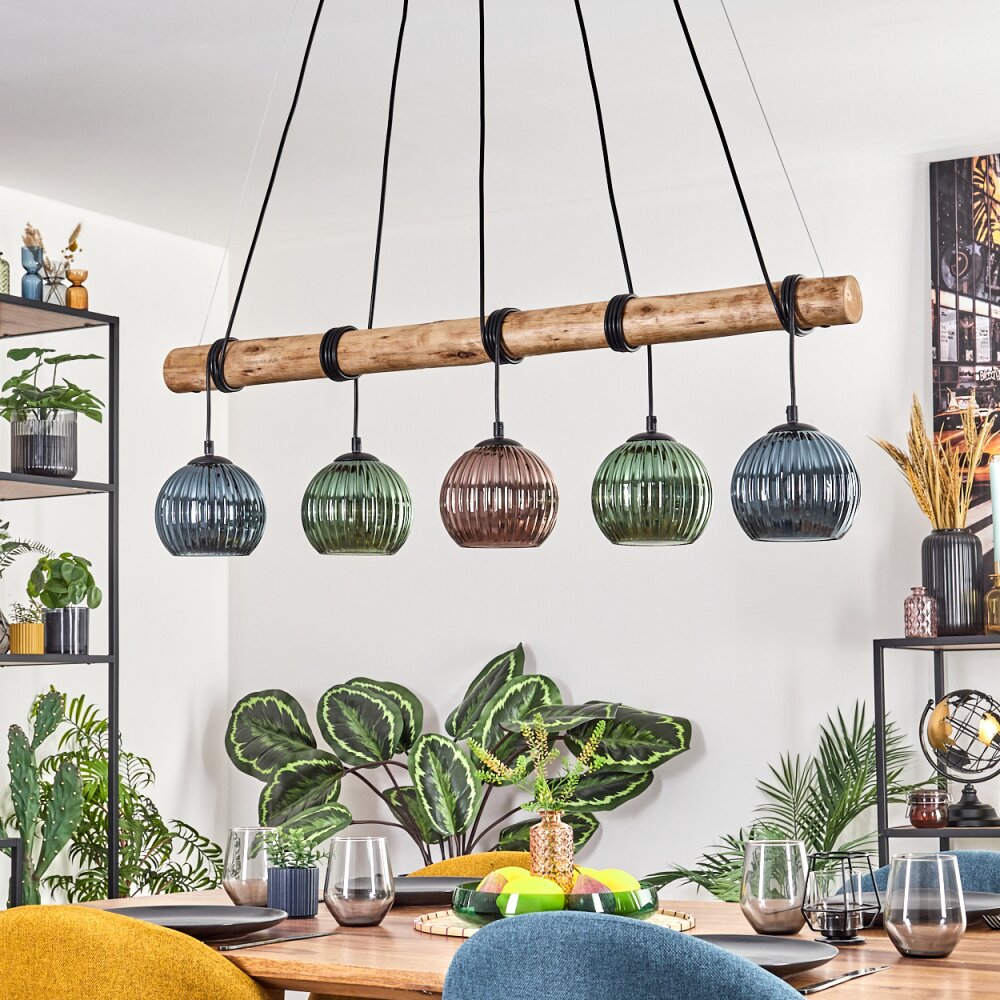 Lámpara colgante lineal rústica de vidrio colorido bohemio para comedor y sala de estar