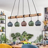 Lámpara colgante lineal rústica de vidrio colorido bohemio para comedor y sala de estar