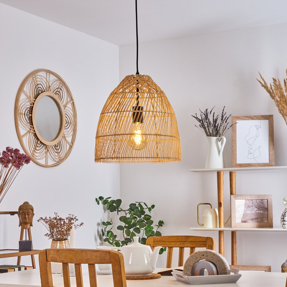 Lámpara colgante boho de ratán tejido con forma de campana para comedor y sala de estar