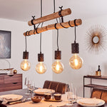 Lámpara colgante industrial vintage de doble viga de madera y grupo de bombillas Edison para comedor y sala de estar