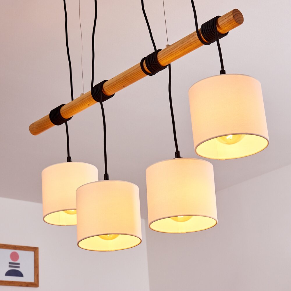Lámpara colgante de racimo con pantalla de tambor de madera y lino de estilo minimalista escandinavo para cocina y comedor