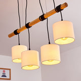 Lámpara colgante de racimo con pantalla de tambor de madera y lino de estilo minimalista escandinavo para cocina y comedor
