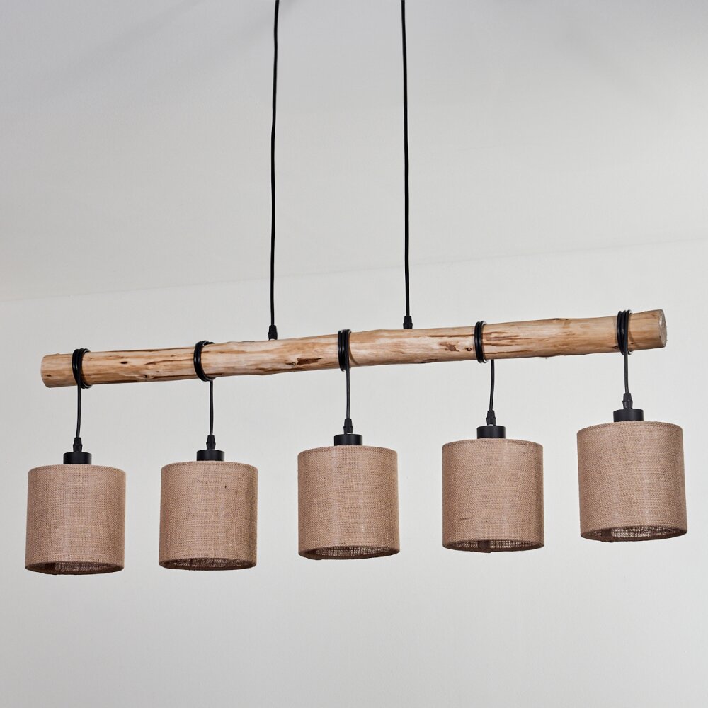 Lámpara colgante lineal rústica escandinava de madera y jaula geométrica de alambre para cocina y comedor