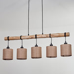 Lámpara colgante lineal rústica escandinava de madera y jaula geométrica de alambre para cocina y comedor