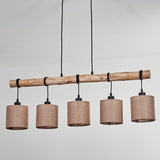 Lámpara colgante lineal rústica escandinava de madera y jaula geométrica de alambre para cocina y comedor