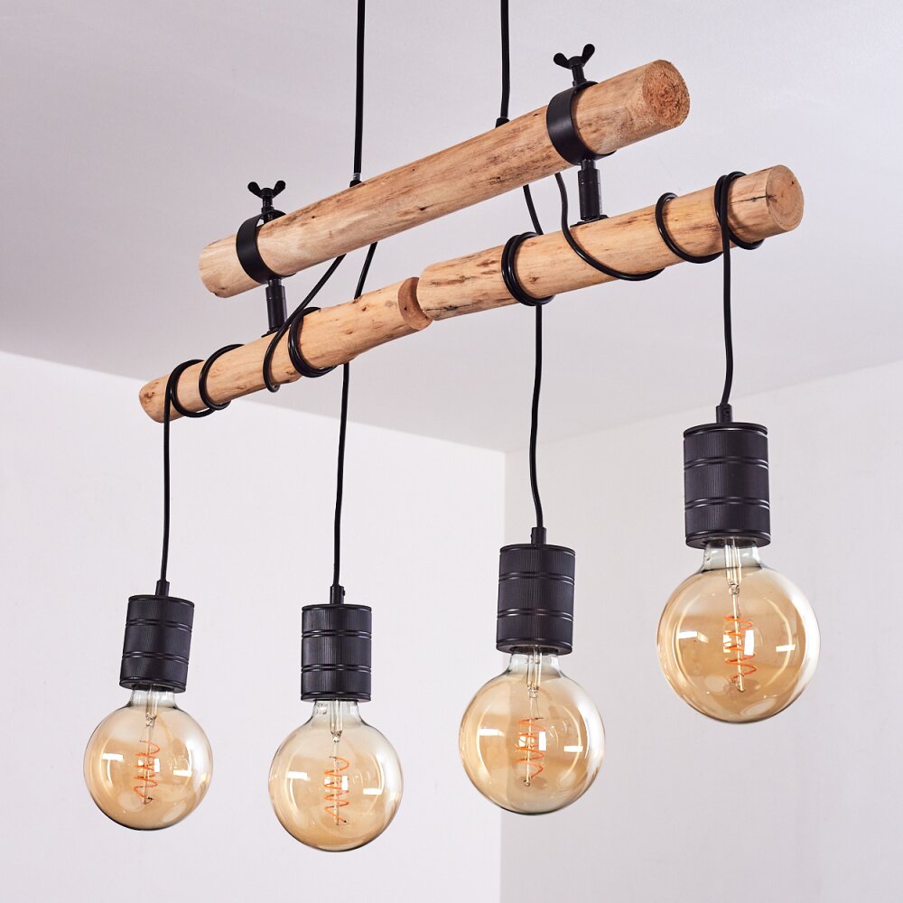 Lámpara colgante industrial vintage de doble viga de madera y grupo de bombillas Edison para comedor y sala de estar