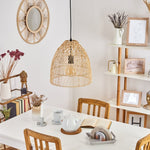 Lámpara colgante boho de ratán tejido con forma de campana para comedor y sala de estar