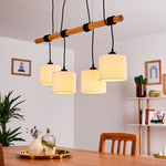 Lámpara colgante de racimo con pantalla de tambor de madera y lino de estilo minimalista escandinavo para cocina y comedor