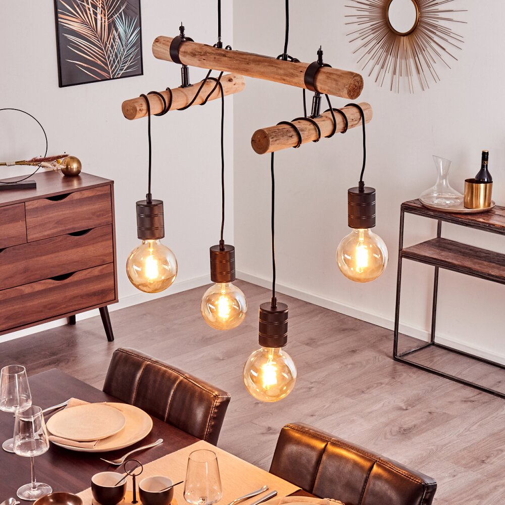 Lámpara colgante industrial vintage de doble viga de madera y grupo de bombillas Edison para comedor y sala de estar