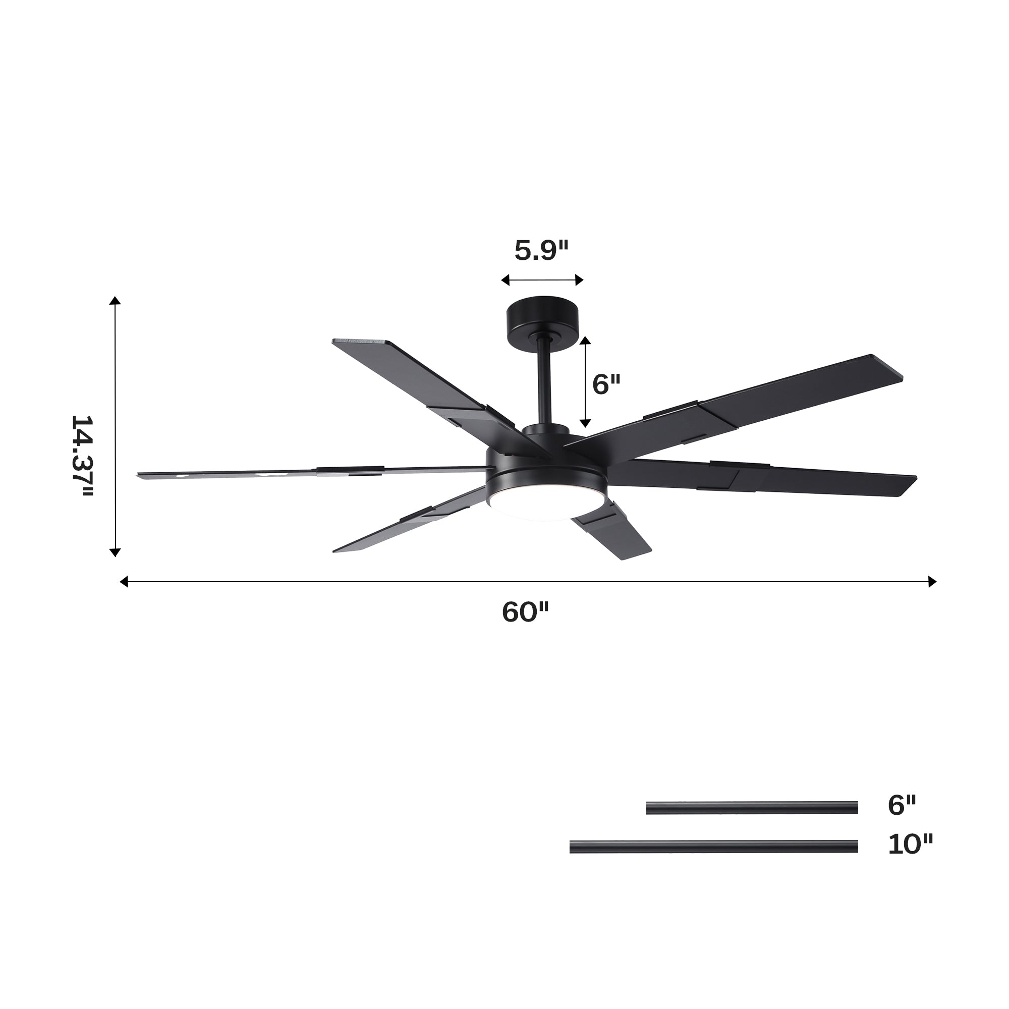 Ventilador de techo LED industrial de 152 cm con aspas de doble cara, luz, APP y mando a distancia