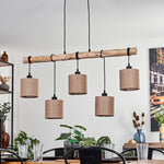Lámpara colgante lineal rústica escandinava de madera y jaula geométrica de alambre para cocina y comedor