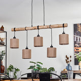 Lámpara colgante lineal rústica escandinava de madera y jaula geométrica de alambre para cocina y comedor