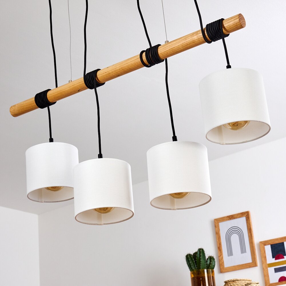 Lámpara colgante de racimo con pantalla de tambor de madera y lino de estilo minimalista escandinavo para cocina y comedor